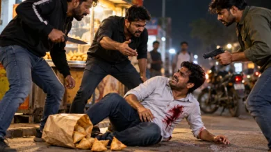 A young man was returning home at night, carrying samosas.