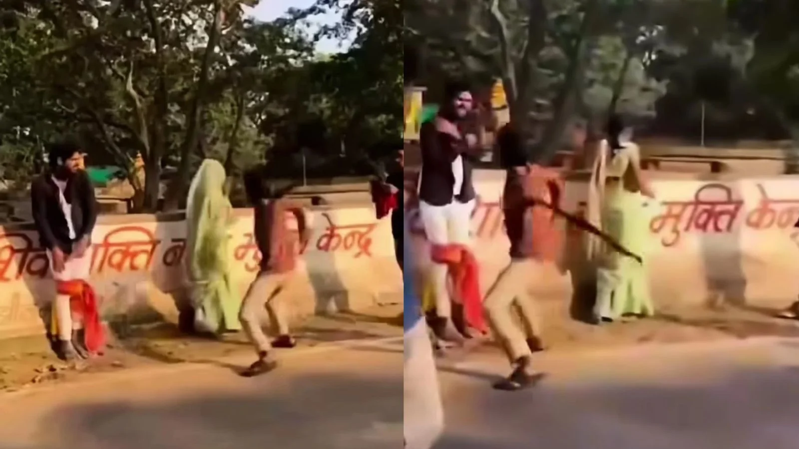 Uproar at Bhadaiya Kund! Husband, enraged upon seeing his wife with a friend, allegedly beats her with a belt.